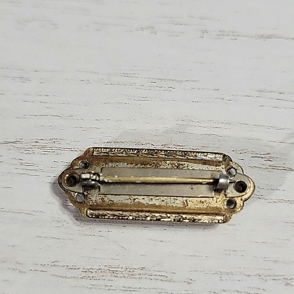 Antique Victorian Edwardian Rectangular Mother of Pearl Rhinestone Brooch Pin - Picture 3 of 7